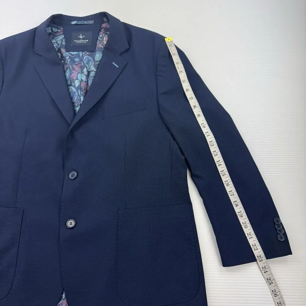 Tailorbyrd Collection Mens 46R Navy Blue Stretch Blazer Paisley Lining NWOT